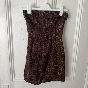 Reformation Brown Patterned Strapless Mini Dress